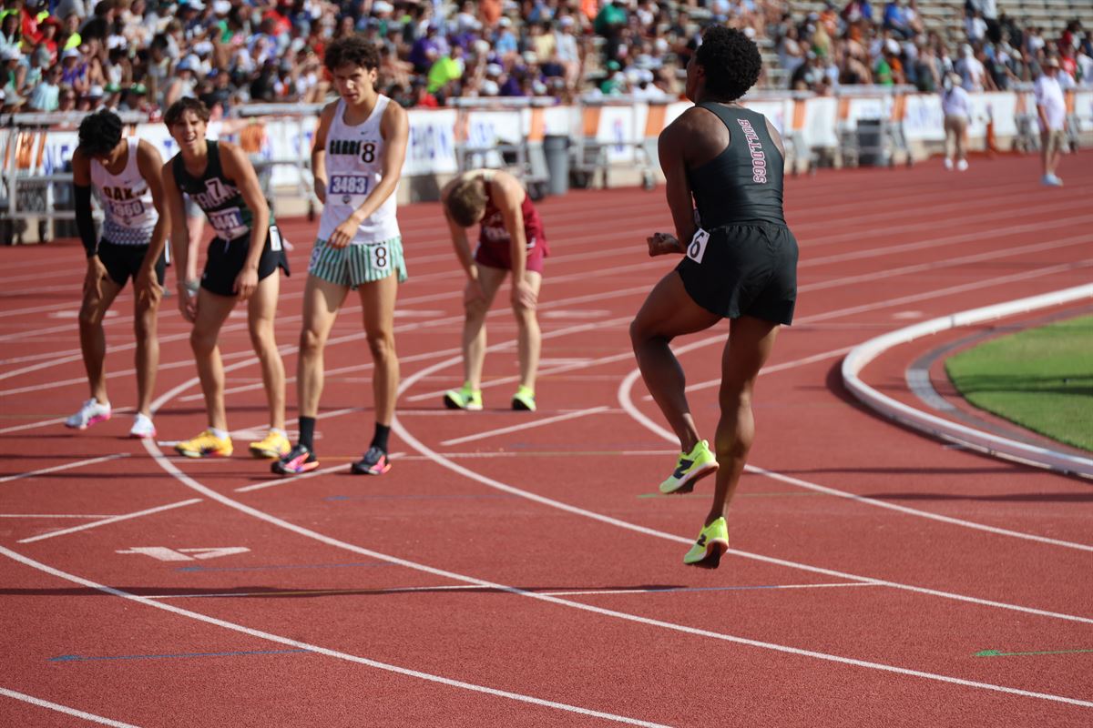 Nicholas L. Ferguson kicking down the final 100 meters of the 2026 UIL Texas 6A Boys 800m State Championship at Mike A. Myers Stadium
